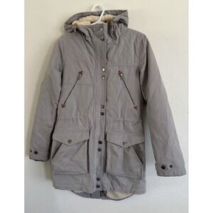 Volcom Women's Hooded Parka Jacket XS Gray Sherpa Lined Winter Coat